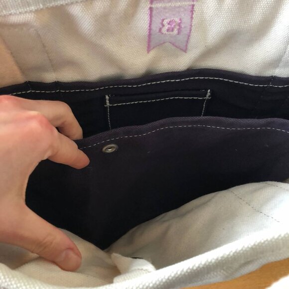 Lands' End Medium Natural 5 Pocket Open Top Long Handle Canvas Tote Bag - Picture 2 of 7